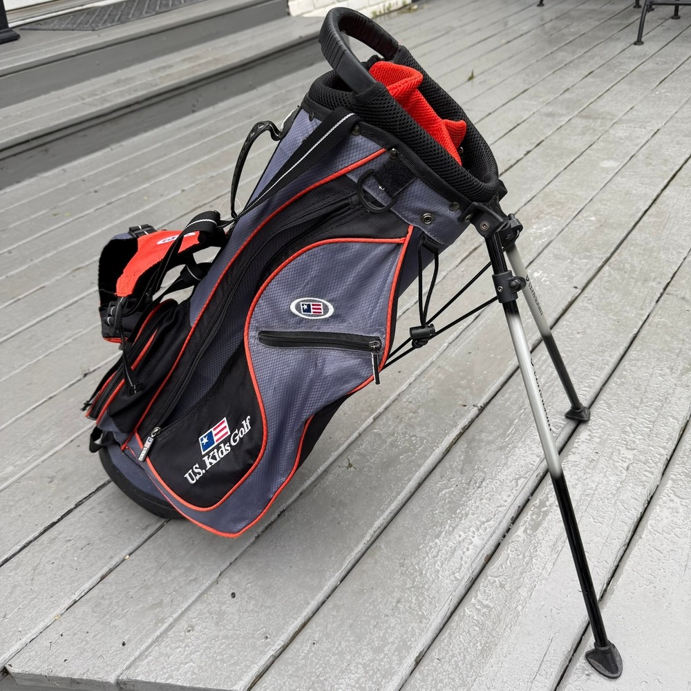 US Kids Golf USKG 51 Junior Stand Bag Grey Black Orange Lightweight Dual Strap